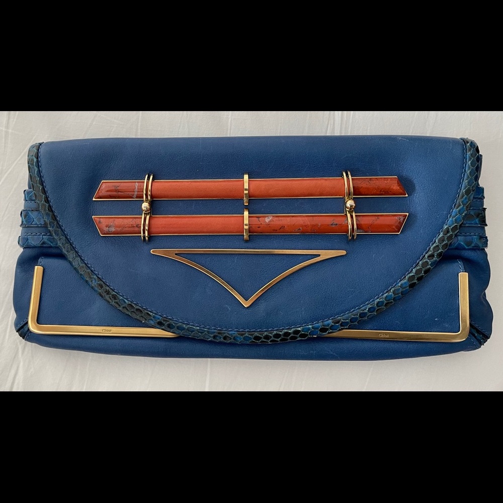 Chloe Leather Clutch Python Lizard & Metal Trim - image 4